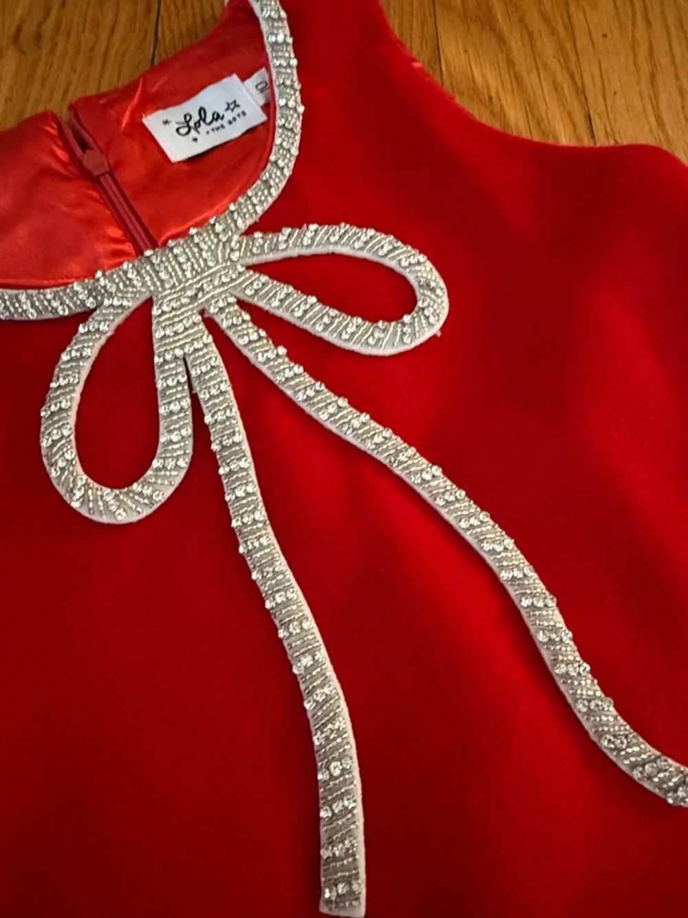 Lola And the Boys red velvet bow embellished holiday girls dress 10Y